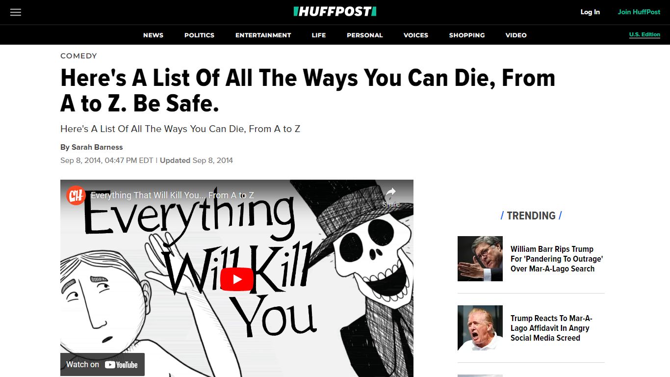 Here's A List Of All The Ways You Can Die, From A to Z. Be Safe. - HuffPost